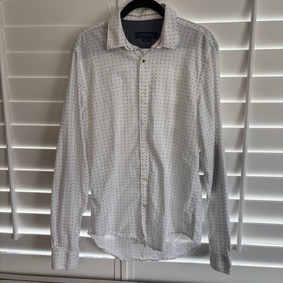 Zara Man Navy Red White Slim Fit‎ Button Down Shirt Size Medium - Picture 3 of 10